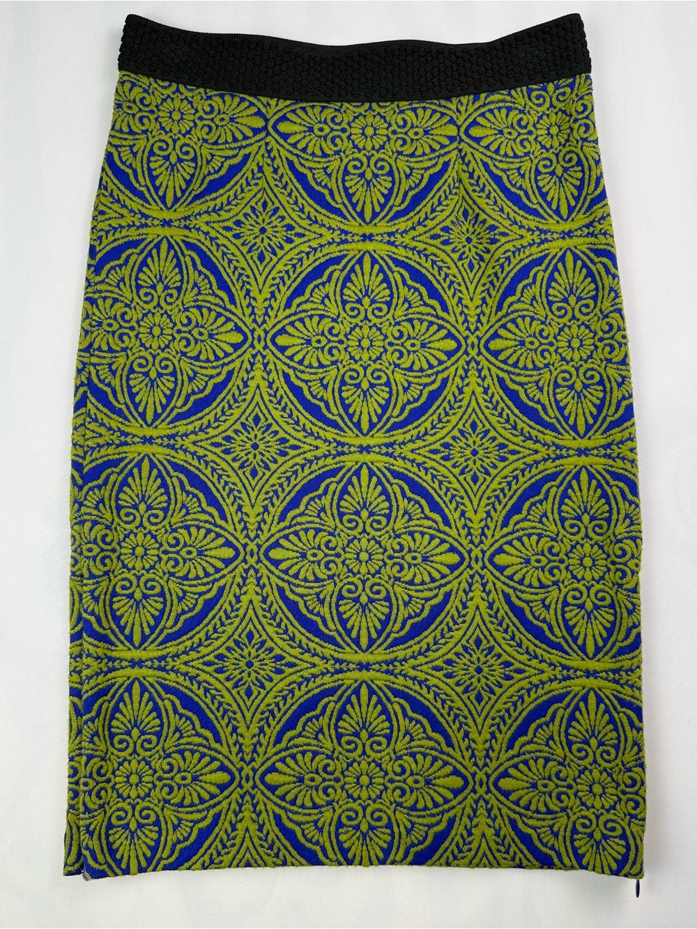 Anthropologie Maeve Jacquard Pencil Midi Skirt Blue Green Side Zip Small‎